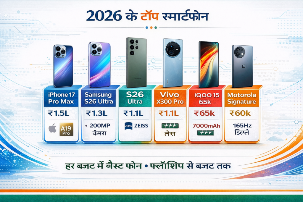 Best smartphones in India 2026 - iPhone 17 Pro Max, Samsung S26 Ultra, Vivo X300 Pro, iQOO 15, OnePlus 15, Motorola Signature