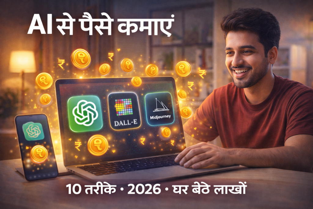 AI से पैसे कमाएं 2026 – ChatGPT, DALL-E, Midjourney से घर बैठे ऑनलाइन कमाई के 10 तरीके