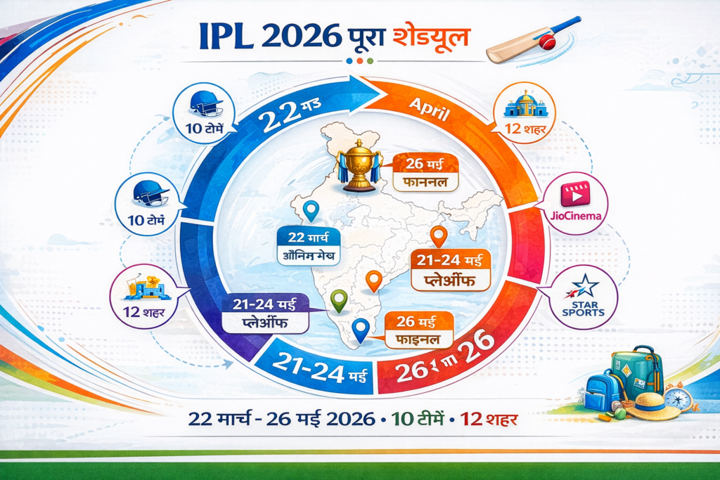 IPL 2026 schedule - 74 matches, 10 teams, 12 cities, live streaming on JioCinema free, final on 26 May at Ahmedabad