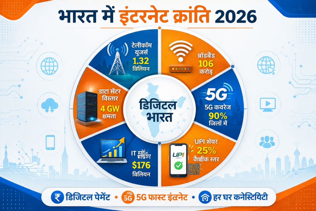 Internet Revolution in India 2026 - 1.32 Billion Telecom Users, 106 Crore Broadband Connections, 5G in 90% Districts