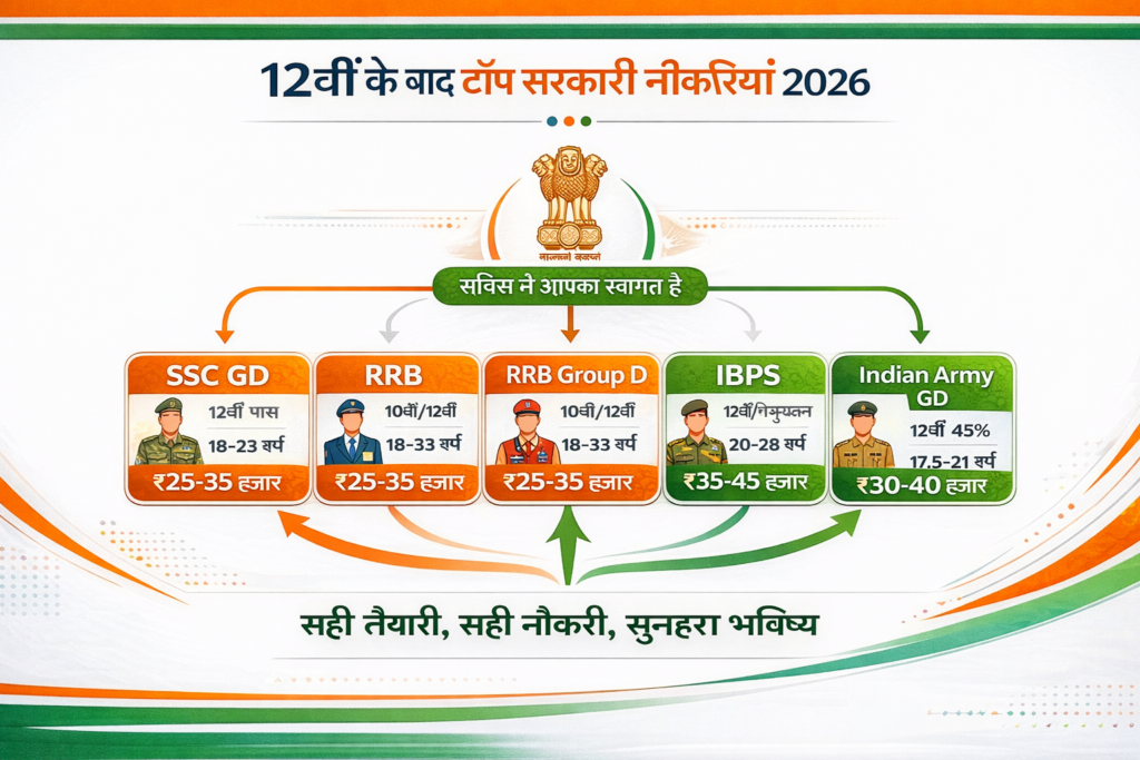 Best Government Jobs After 12th 2026 - SSC GD, Railway, Banking, Defence में सरकारी नौकरियों की पूरी लिस्ट