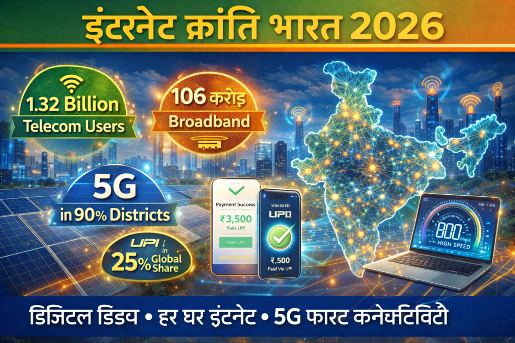 Internet Revolution in India 2026 - 1.32 Billion Telecom Users, 106 Crore Broadband Connections, 5G in 90% Districts